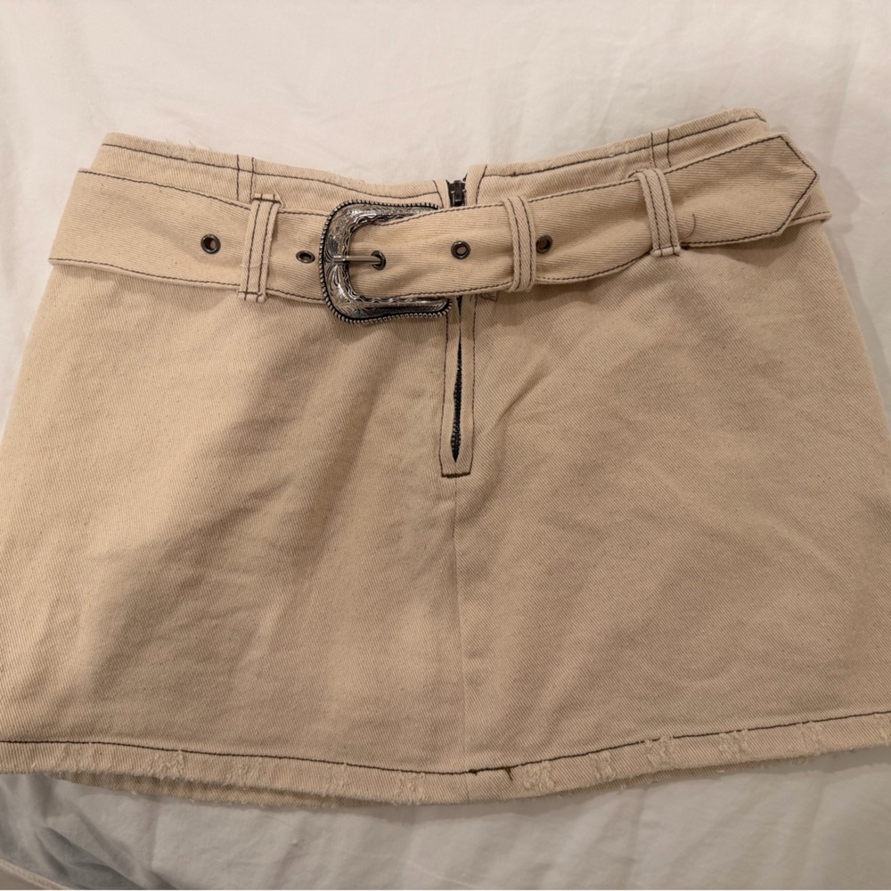 These Three Boutique Beige Western Mini Skirt